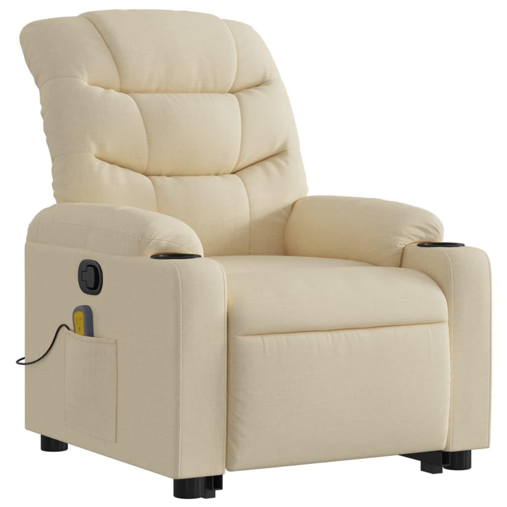 Poltrona massaggiante con supporto per alzarsi, tessuto crema, elettrica, funzione relax, vibrazione a 6 punti, comoda esperienza di seduta per soggiorno, camera da letto, portata 110 kg