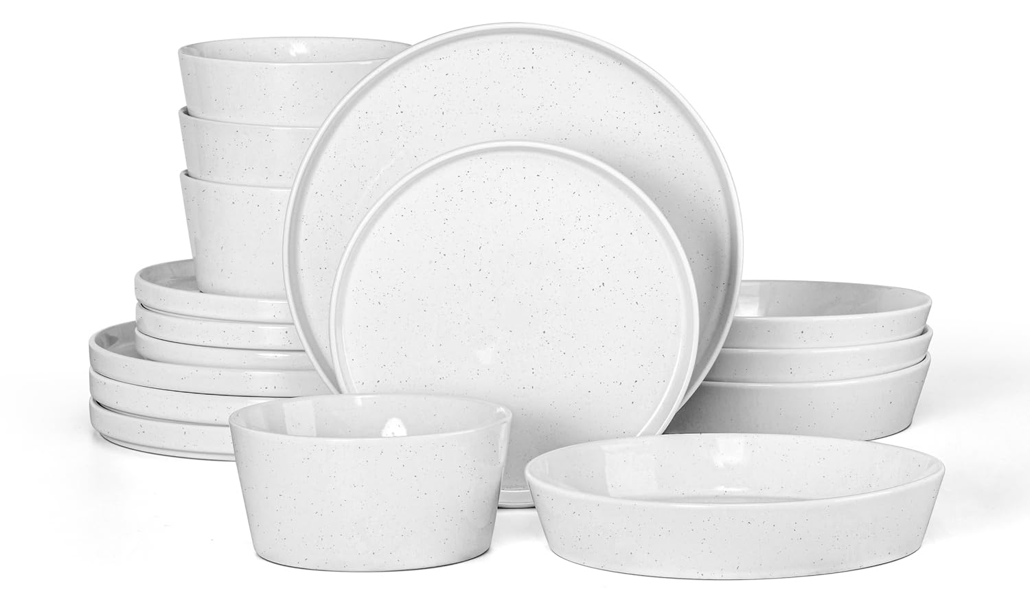 Herogo Dinnerware Sets with Pasta Bowls for 4, 16 Piece Dinner Salad Plates and Cereal Serving Bowls, Double Reactive Glaze, Microwave & Dishwasher Safe, Chip & Scratch Resistant, Speckled White