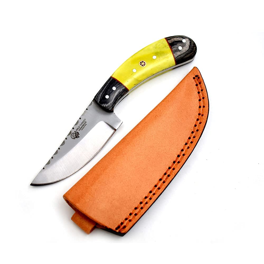 Wild Turkey Handmade Collection Full Tang Fixed Blade Hunting Knife w/Genuine Leather Sheath