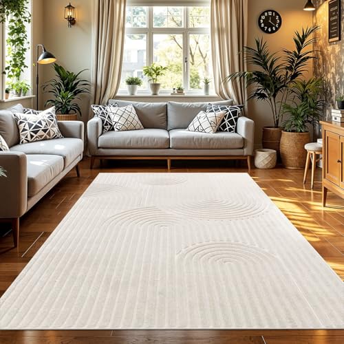 Tapis d'intérieur résistant intempéries crème géométrique pour balcon - 5