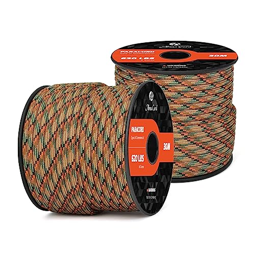 Abma Cord Paracord 550 4mm Nylon Corda (10m 15m 30m 50m) Tipo III Corda da Paracadute a 7 Fili Cavo di Sopravvivenza, Cavo Militare   Max. 250 kg   Verde Militare, 30m
