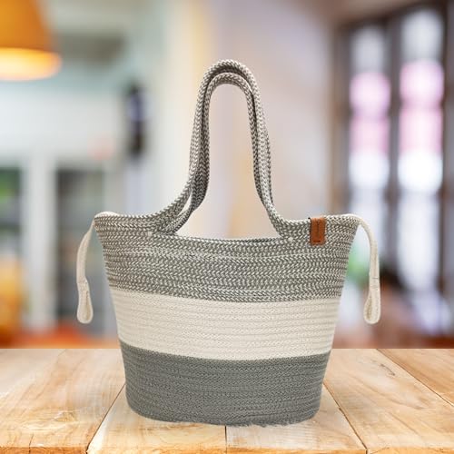 Image of SAPROSE Polypropylene Tote Tiffin Basket With Cover Carry Bag, Storage Basket, Picnic Basket, Lunch Bag, Tiffin Basket, Handbag for Lunch Box and Water Bottle, (29 x 18 x 28 cm) (Grey)