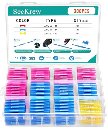 SecKrew 300PCS Heat Shrink Butt Connectors 22-10 AWG