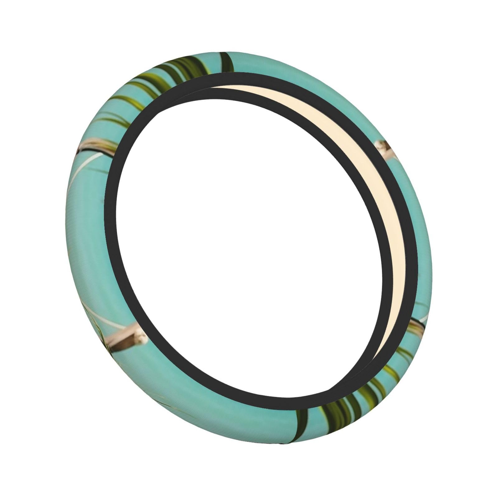 Seaside Boat Coconut Leaves Print Car Steering Wheel Cover 15 Inch Non-Slip Elastic Steering Wheel Protector Cover Universal Car Accessories for Car Truck SUV