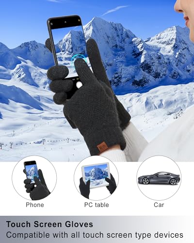 REACH STAR Womens Winter Warm Beanie Hat Touchscreen Gloves Scarf Set with Soft Fleece Lined 3 In 1 Set for Cold Weather3