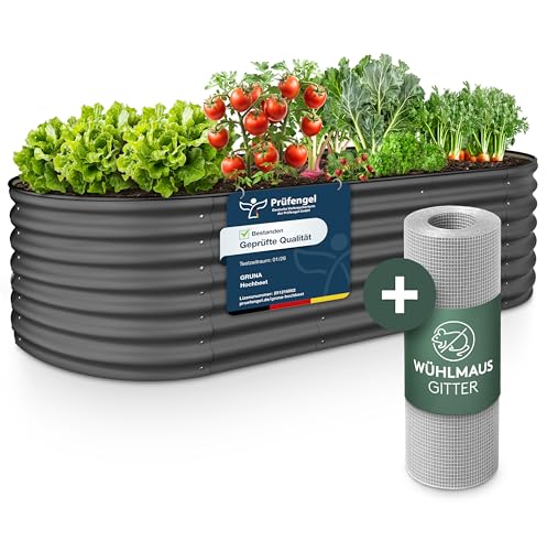 GRUNA - Lit surélevé en métal 200x60x42 cm I 6 en 1 Kit modulaire de lit surélevé I 100% Inoxydable I Indéformable grâce à l'entretoisement I Lit...