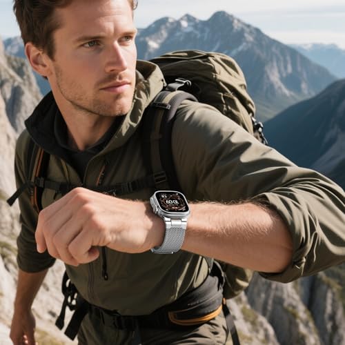 Image of BXUXOHS Milanese Loop for Apple Watch Ultra 3 /2 Band 49mm 46mm 45mm 44mm 42mm Men,Tactical Mecha Strap Military-Grade Design,Magnetic Metal Wristband for iWatch Ultra 2 /3 Series 11 /10 /9 /8 /7 /6 /5 /4 SE