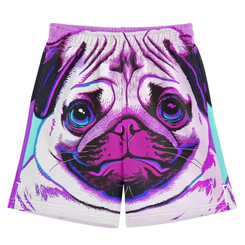 CHIFIGNO Pug Dog Cartoon Soft Pull-On Kids Shorts, Knee-Length Boys Summer Shorts XS