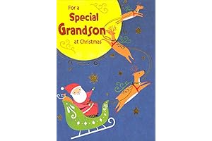 Designer Greetings Santa and Reindeer Flying Sleigh Across Full Moon Juvenile Christmas...