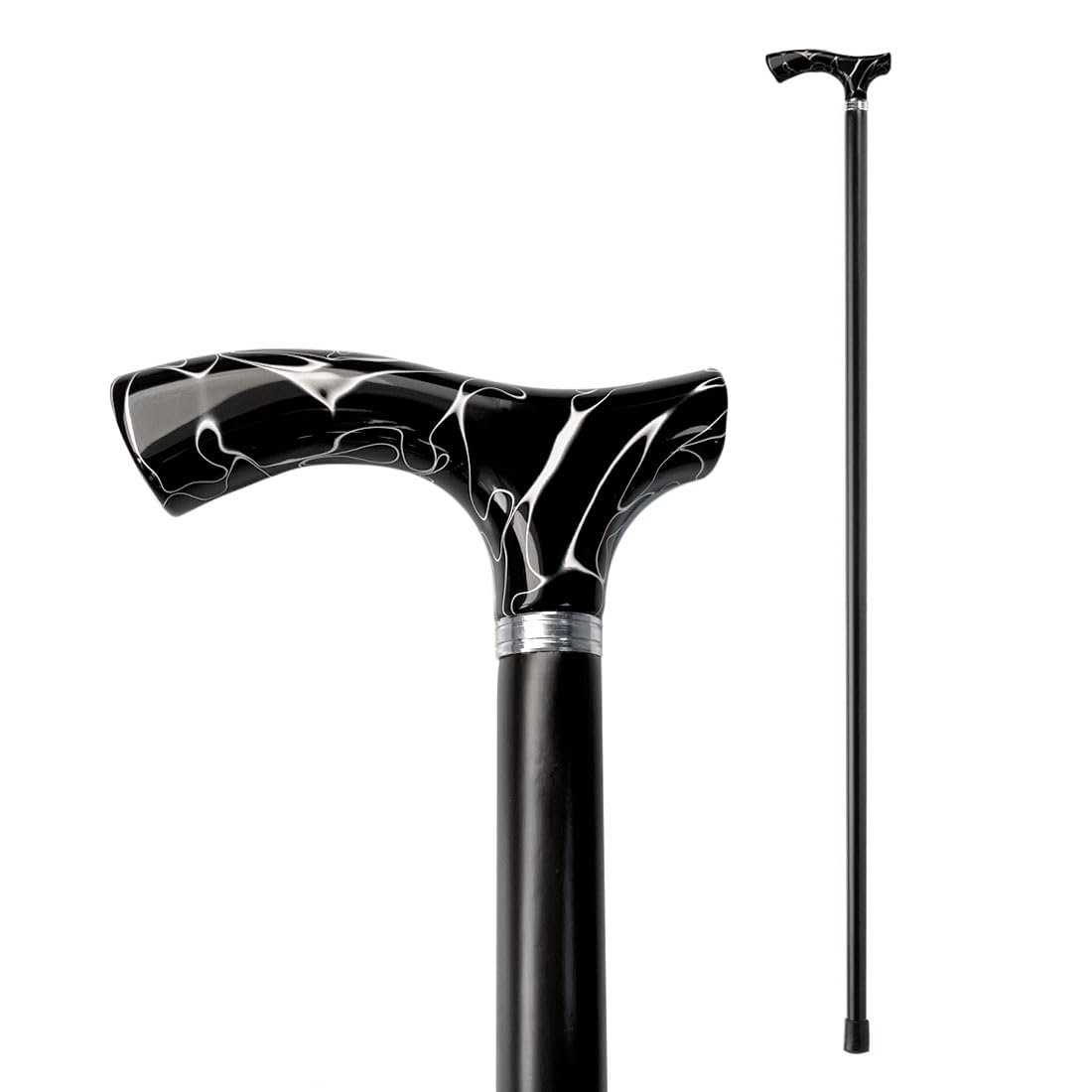 Flexor Bastón Clásico de Paseo de Madera con Puño de Metacrilato Jaspeado en Negro, Cómodo y Ligero, 92 cm