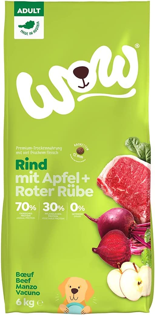 WOW Trockenfutter Adult Rind 12kg reichhaltiges Premium Hundefutter fr  alle Hunderassen | hohe Akzeptanz und Vertrglichkeit : Amazon.de: Haustier