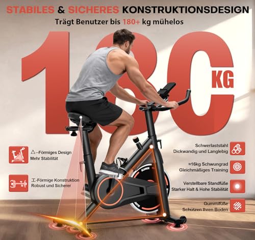 Heimtrainer Fahrrad mit App, Leises Hometrainer mit Verbessertem LCD-Monitor, Ergometer Spinning Bike Indoor mit Verstellbarem Widerstand, Fitnessbike bis 160KG für Kardio-Training zu Hause – Bild 4