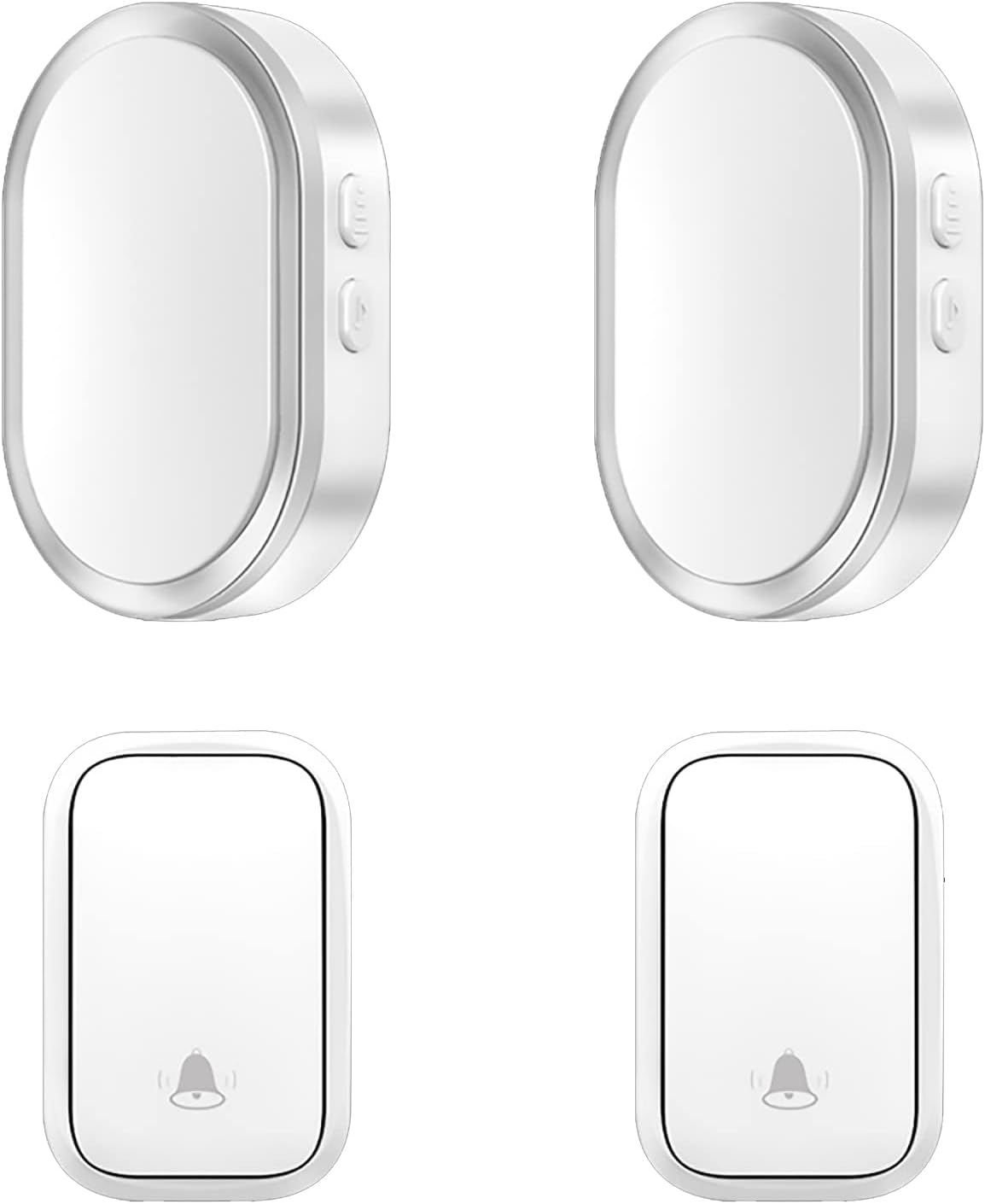 Doorbell Self-Powered, IP44 Waterproof Door Bell Kit with 2 Push Button 2 Receivers Plug in Electric Door Bell 36 Ringtones 4 Volume,Silver (Black (d)