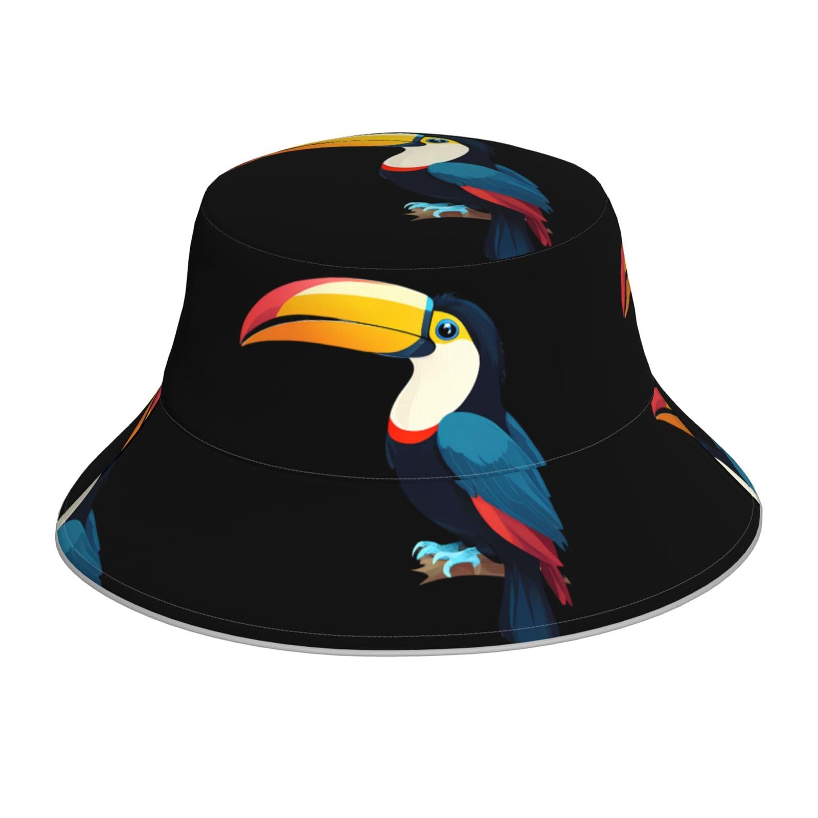 WHJSSF Tropical Toucan Printed Reflective Bucket Hat Unisex Lightweight, Breathable, Foldable Black