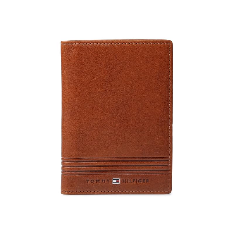 Tommy Hilfiger Men’s Leather Passport Cover Prastio | Tan Embossed Travel Wallet with 3 Card Slots – Slim Fit | Stylish Purse for Gents