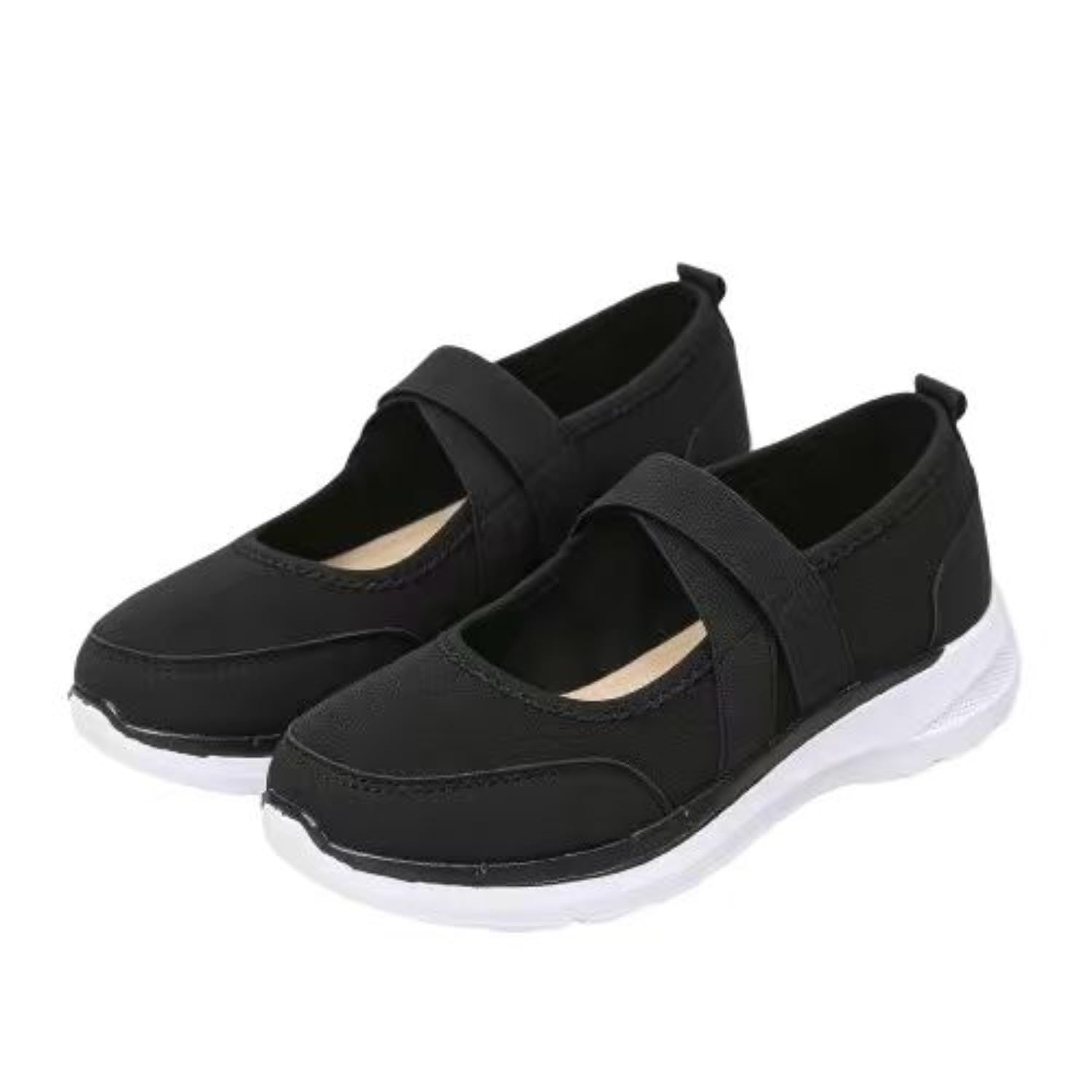 Women's Mesh Breathable Casual Mary Jane Sneakers – Comfortable Arch Support Slip On Walking Flats, Knit Washable Nurse Shoe for Plantar Fasciitis (Noir,10.5)