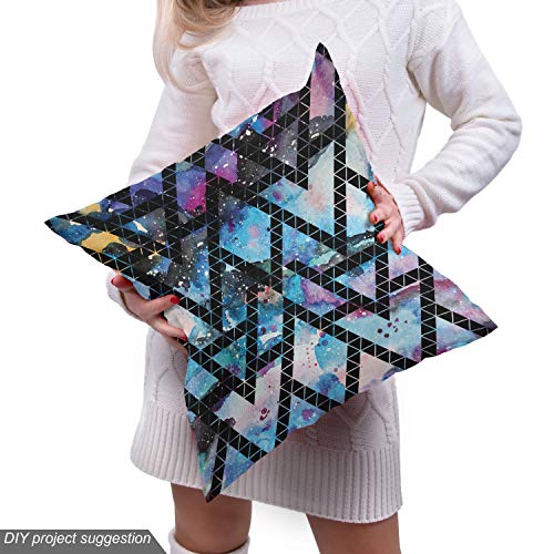 Image of Lunarable Galaxy Fabric by The Yard, Tribal Motifs Monochrome Triangles with Colorful Abstract Space Themed Backdrop, Decorative Fabric for Upholstery and Home Accents, 1 Yard, Black Blue