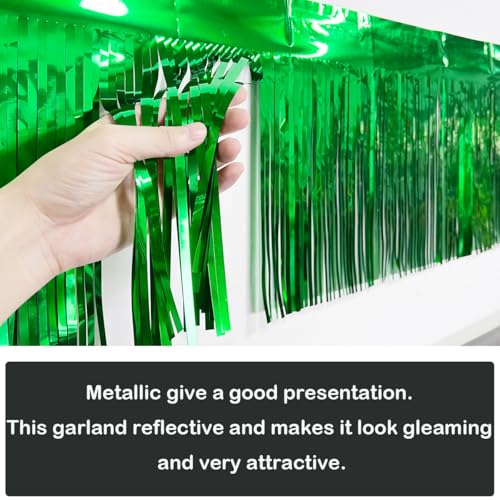 Image of 6 Pack Total 60 Feet Green Foil Fringe Garland Metallic Wall Hanging Drapes Tassel Skirting Tinsel Streamers Decorations for Parade Float Trailer Mardi Gras Party Birthday St. Patrick's Day