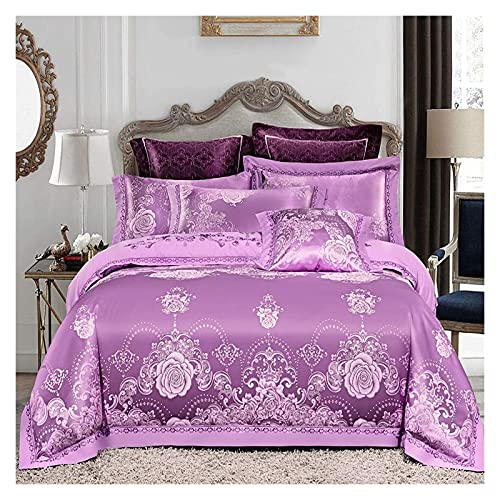 Juego de sábanas y fundas de almohada para el hogar o el hotel, juego de 4 piezas de satén jacquard de satén, funda de edredón de algodón, fundas de almohada para boda (color: R tamaño: King) (R King)