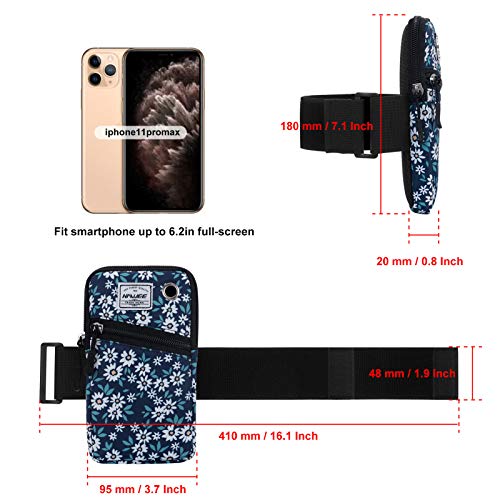 Hawee Cell Phone Armbands Pouch For Women Running Bag Compatible With Cellphone 6.28 Inches Full-Screen, Blue Daisy #TOP2