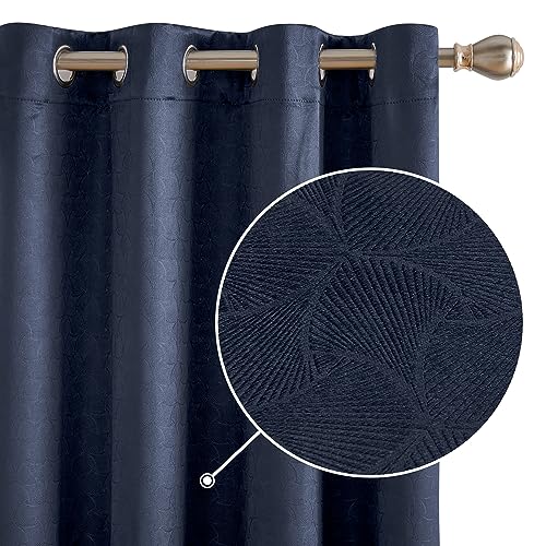 Image of Deconovo Fashionable Rod Pocket Blackout Curtains Room Darkening Curtains Window Treatments Shade Curtains for Study （11.8 Feet-Door） 52W x 108L Inch Navy Blue 2 Drapes