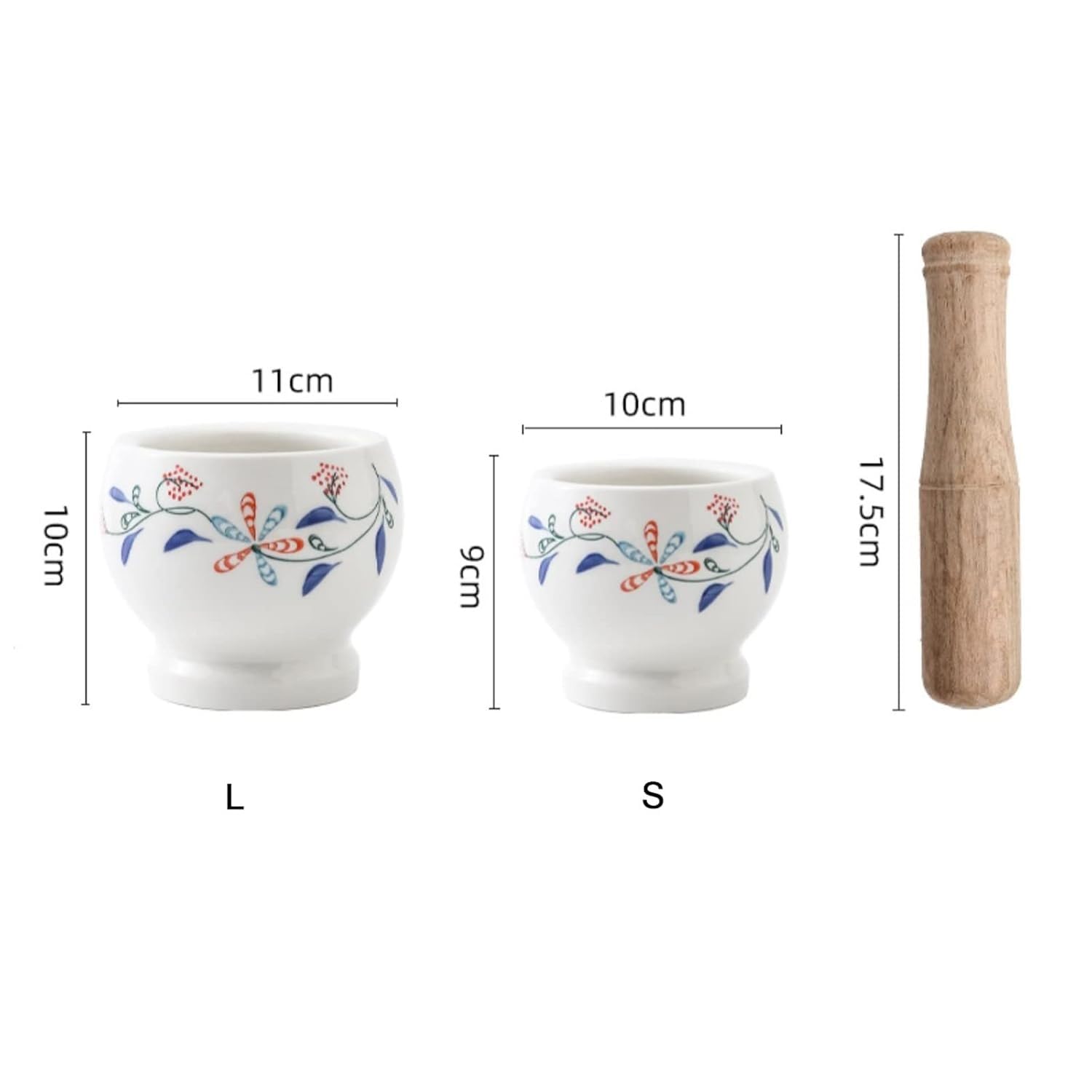 Keramik-Mörser- und Stößel-Set, Suribachi-Schüssel, Steinmühle, Blumenmuster, Weiß(Small)