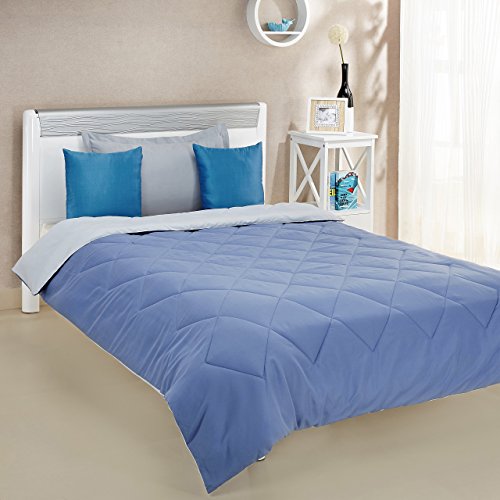 Image of Amazon Brand - Solimo Microfibre Reversible Comforter, Single (Stone Blue & Silver Grey, 200 Tc) Microfiber Reversible Comforter, Single (Ruby Red & Peach Pink, 200 Tc)