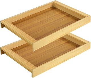 KKTONER 2 Set of Bamboo Serving Tray Snack Tray with Handles for Kitchen Dining Breakfast Tea Snack (Natural,15.35"x 9.84")
