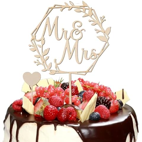 AOZUO Mr & Mrs Wooden Cake Topper Cover