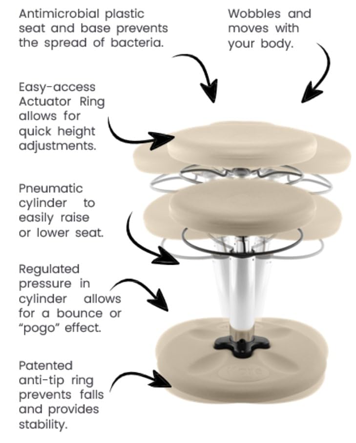 Image of Kore Adjustable Wobble Stools, Flexible Seating for Ages 6-12, 14-24in Tall (Sand Dollar, 14in-19in)