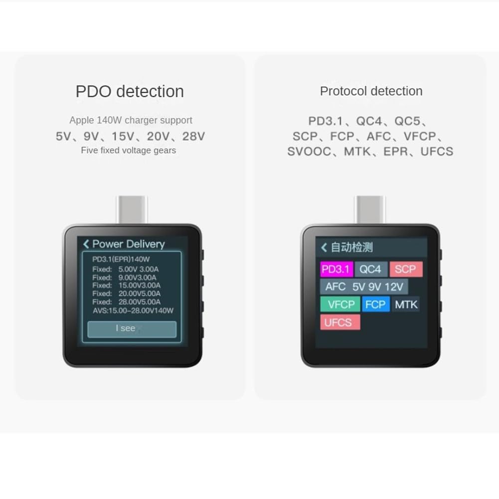 Power-Z KM003C Przenośny tester szybkiego ładowania USB-C PD3.1 QC5.0 Cyfrowy woltomierz i amperomierz Tester banku