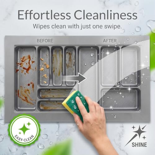 Image of SmartSlide 900 MM PVC Cutlery Tray For Kitchen Drawer Modular Kitchen Tandem Drawer Organizer Adjustable Width & Depth Grey Non-Slip Surface (900 x 535 MM)