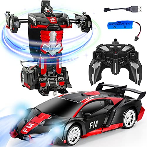 ã2022 latestãLED Remote Control Car Transforming Robot 360 Degree Drifting one-click Deformation Rechargeable Police Toy Car 2.4Ghz 1:18 Scale Best Birthday Xmas Holiday Toy Present for Boys and Girls