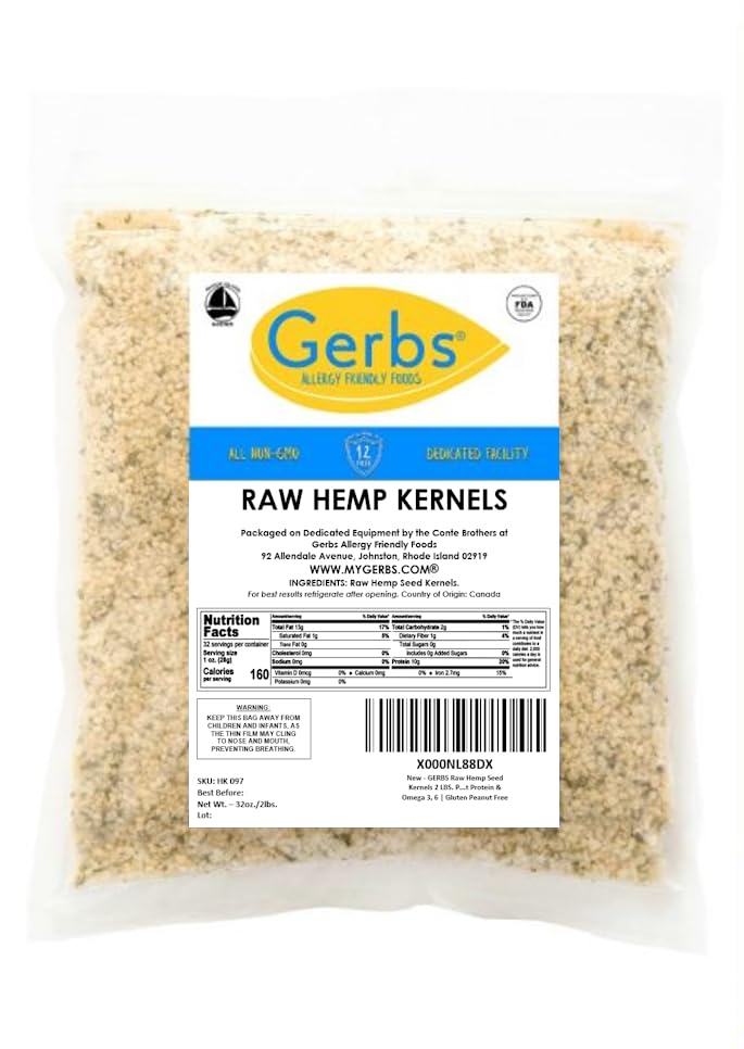 Gerbs Raw Hemp Seed Kernels 2 lbs. | Hulled, No Artificial Additives, Resealable Bag | Mild, Nutty Taste | Top 14 Allergen-Free thumbnail