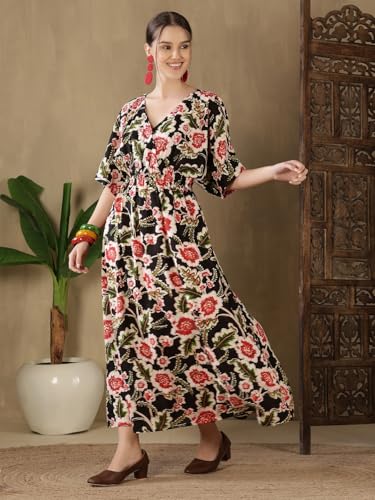 Image of FebQ Elegant & Comfortable Rayon Elastic Dress
