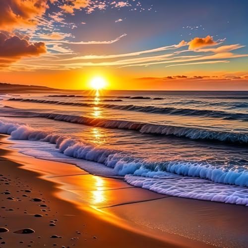 5D Diamond Painting Kits for Adults Beginner Sunset Landscape Beach Diamond Art Kits for Adults Full Drill Round Gem Art Paint by Diamonds Dots Crafts Kits for Home Wall Decor 13.7x13.7inch