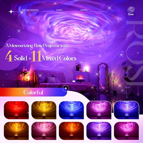 Image of PIKOY Rose Birthday Gifts for Teen Girl with 11 Mixed+4 Solid Colors, Dimmable Northern Lights Projector, Sunset Lamp Ambient Lighting with Remote, Aurora Light Projector for Bedroom Teen Girl