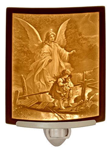 The Porcelain Garden Porcelain Lithophane Angel at The Bridge Night Light, Decorative Wall Plug in for Nursery, Bedroom Kitchen, Bath, Hallway Religious Themed Accent Light