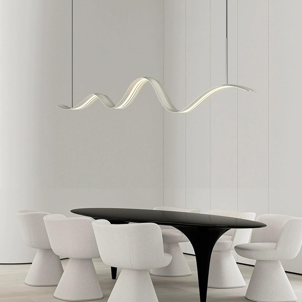 Dario lineare da 39,4 Pollici, Moderno Dario a LED in Metallo Bianco, Design a Forma di Arco, Dario sospeso, de da Sala da Pranzo sopra Il Tavolo, luci a Sospensione reabili in