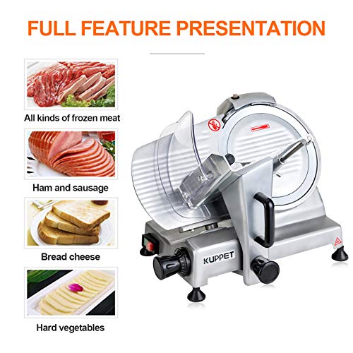 Meat Slicer, Kuppet Electric Food Slicer, Removable 10’’ Stainless Steel Blade and Food Carriage, Deli Food Slice Adjustable Thickness Food Slicer Machine for Meat, Cheese, Bread(240W) - Thumbnail 2