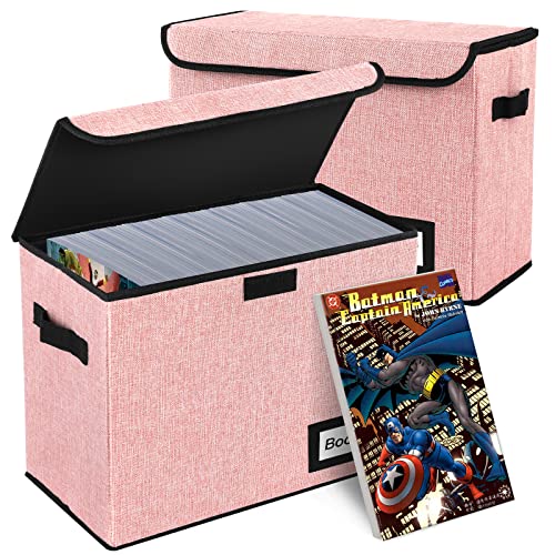 Image of 2 Pack Comic Book Storage Box, Comic Protector Organizer, 15.8 inch X 7.8 inch X 11.8 inch, Collapsible Comic Short Box, Holds 160-180 Comic Book Container Holder Shelf Bin (Pink)