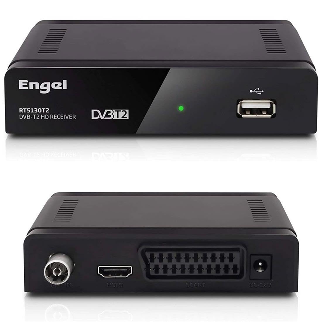 Engel RT5130B Receptor TDT DVB-T2 HD Grabador con Función Timeshift y PVR USB Reproduce MKV H264 MP3 JPEG Salida HDMI Compatible MPEG2 Ideal para TV Digital Terrestre