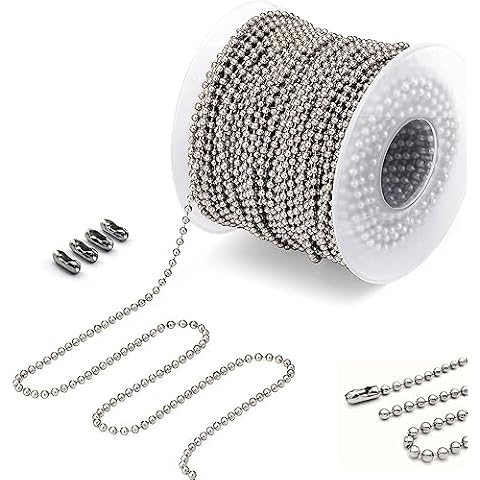 Wayilea Ball Bead Chain 70 Feet, Stainless Steel Chains Silver with 150pcs Connectors Clasps, Dog Tag Key Chains for Jewelry Making DIY Necklace Crafts, 2.4mm Ball, 1 Roll 21.3 Meters Cover