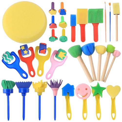 20 Stück Runde Schwammpinsel-Set – 5 Farben, 4 Größen, Für Acrylmalerei & Kinder