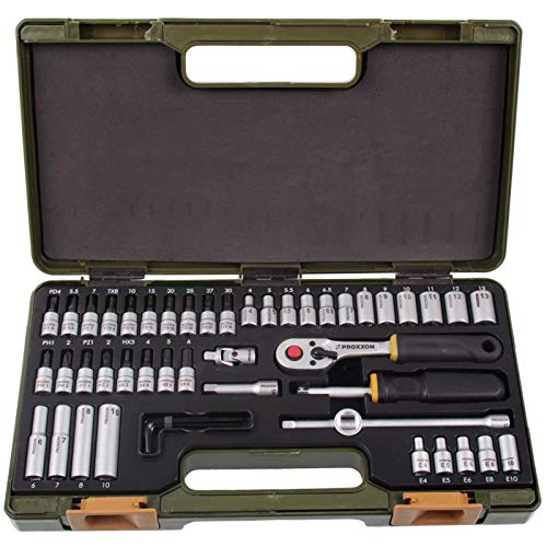 PROXXON Steckschlüsselsatz, Feinmechaniker-Satz mit 1/4"-Umschaltratsche sowie Schraubendrehergriff, 50-teiliges Werkzeug-Set mit Kunststoffkoffer, 23280 PROXXON Steckschlüsselsatz, Feinmechaniker-Satz mit 1/4"-Umschaltratsche sowie Schraubendrehergriff, 50-teiliges Werkzeug-Set mit Kunststoffkoffer, 23280