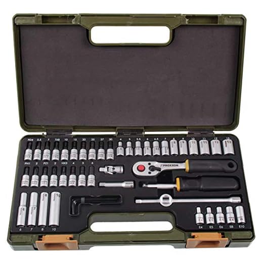 Proxxon 23296 Spezial-Steckschlüsselsatz für Vielzahnschrauben XZN, 18-teilig 7 PROXXON Steckschlüsselsatz, Feinmechaniker-Satz mit 1/4"-Umschaltratsche sowie Schraubendrehergriff, 50-teiliges Werkzeug-Set mit Kunststoffkoffer, 23280