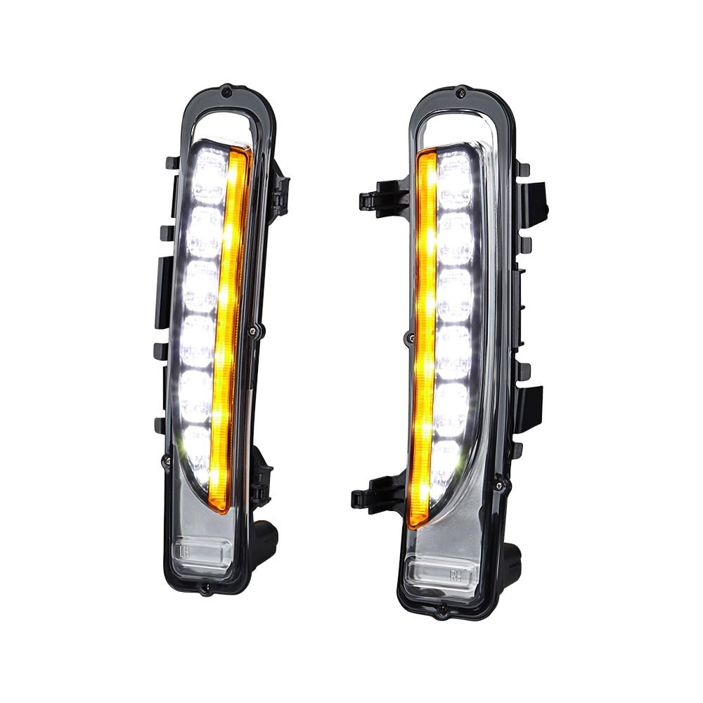 AutoXcessori Left + Right Front Bumper LED DRL Daytime Running Light with Turn Signal Lamp for 2011 2012 2013 2014 Ford Edge - 6000K Xenon White, Amber