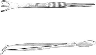 2-in-1 Bonsai Tweezers Set - 8.8" Stainless Steel Long Plant Tweezers with Rake & Spatula Tips, Straight + Curved Tools for Bonsai, Succulents & Terrariums