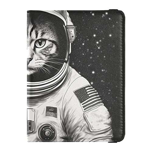 Funda para pasaporte y tarjeta de vacunación con ilustración de gato astronauta del Día de la Independencia, funda para pasaporte con bloqueo RFID, funda de cuero para pasaporte, Ilustración del
