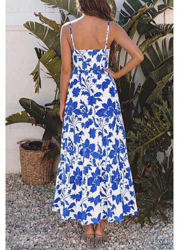 Image of KIRUNDO Sundresses for Women 2026 Spring Summer | Boho Floral Print Hawaiian Style, Sleeveless Spaghetti Strap, With Pockets, Beach Vacation Cruise Flowy Maxi Dress